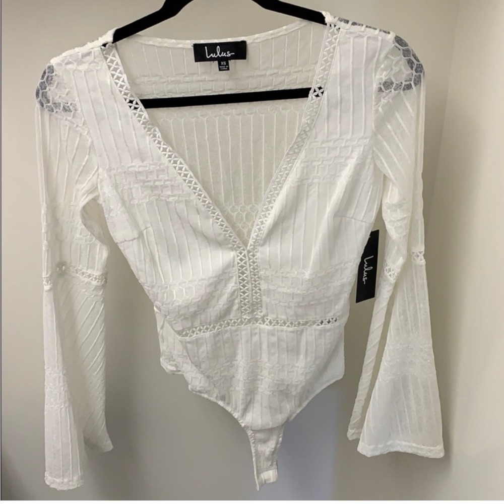Bell sleeve sheer bodysuit